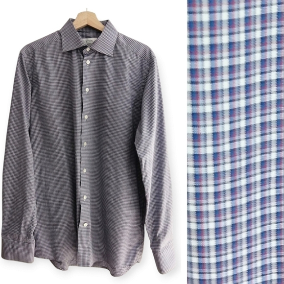 Eton Contemporary Fit Plaid Button Up Dress Shirt 16 Large - Picture 1 of 16